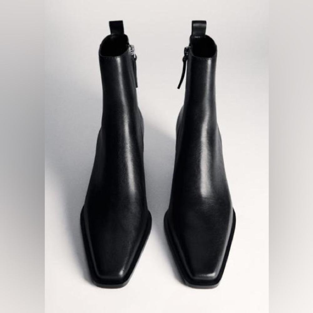 Mango Women's Block Heel Leather Short‎ Boots Black